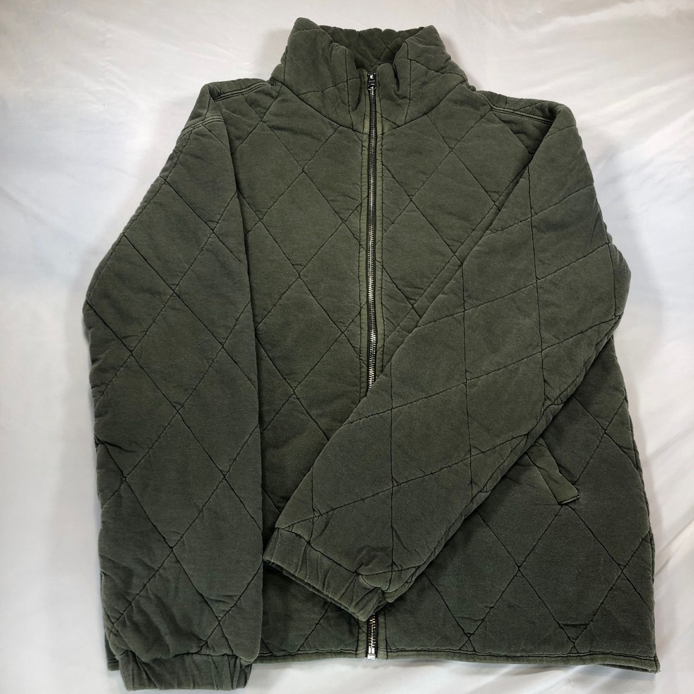 Wild Fable Olive Green Quilted Zip Up Jacket Mock Neck Sweatshirt Medium